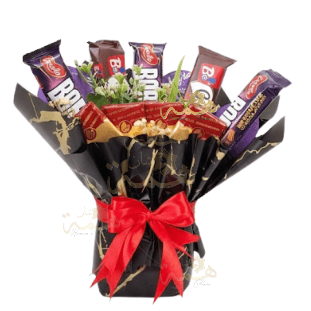 bouquet-chocolats-bimo-cadeau-maroc Bouquet de chocolats et biscuits Bimo avec emballage noir et or